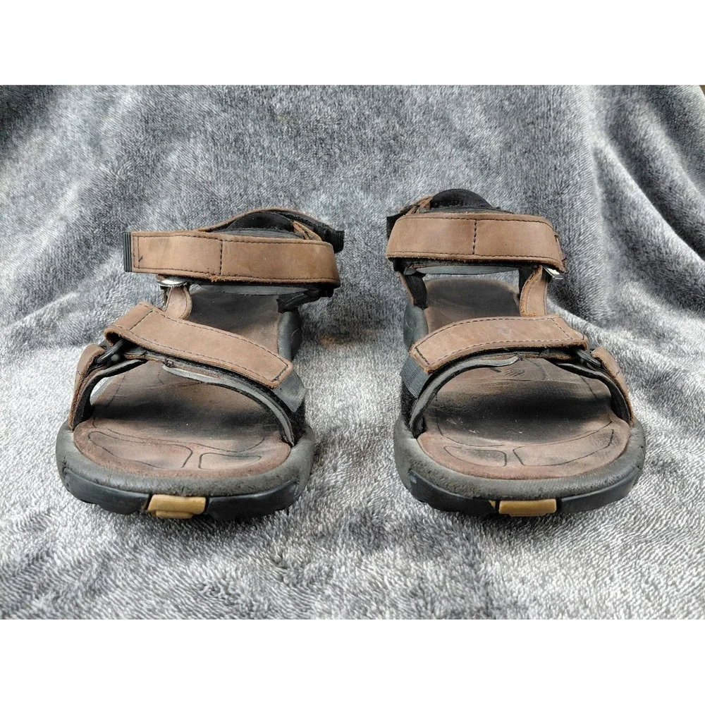 Teva Men's Brown‎ Leather Sport Sandals Hook and Loop Adjustable Size 11